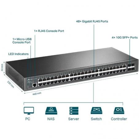 Switch Gestionable TP-Link Omada JetStream TL-SG3452X 52 Puertos/ RJ-45 10/100/1000/ SFP+ 10GBE