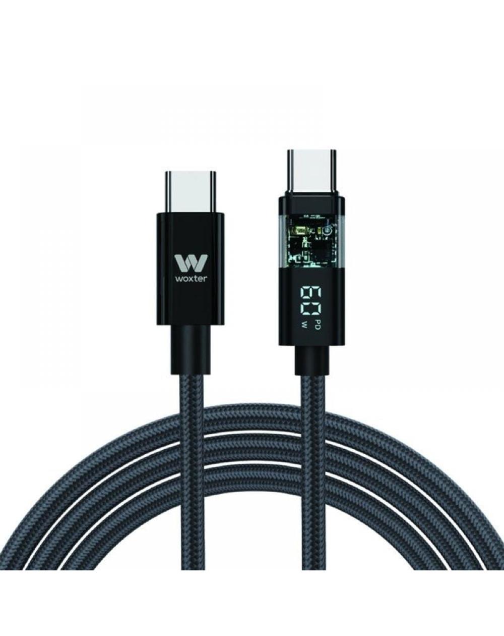 Cable USB 2.0 Tipo-C Woxter PE26-185/ USB Tipo-C Macho - USB Tipo-C Macho/ Hasta 60W/ 480Mbps/ 2m/ Negro