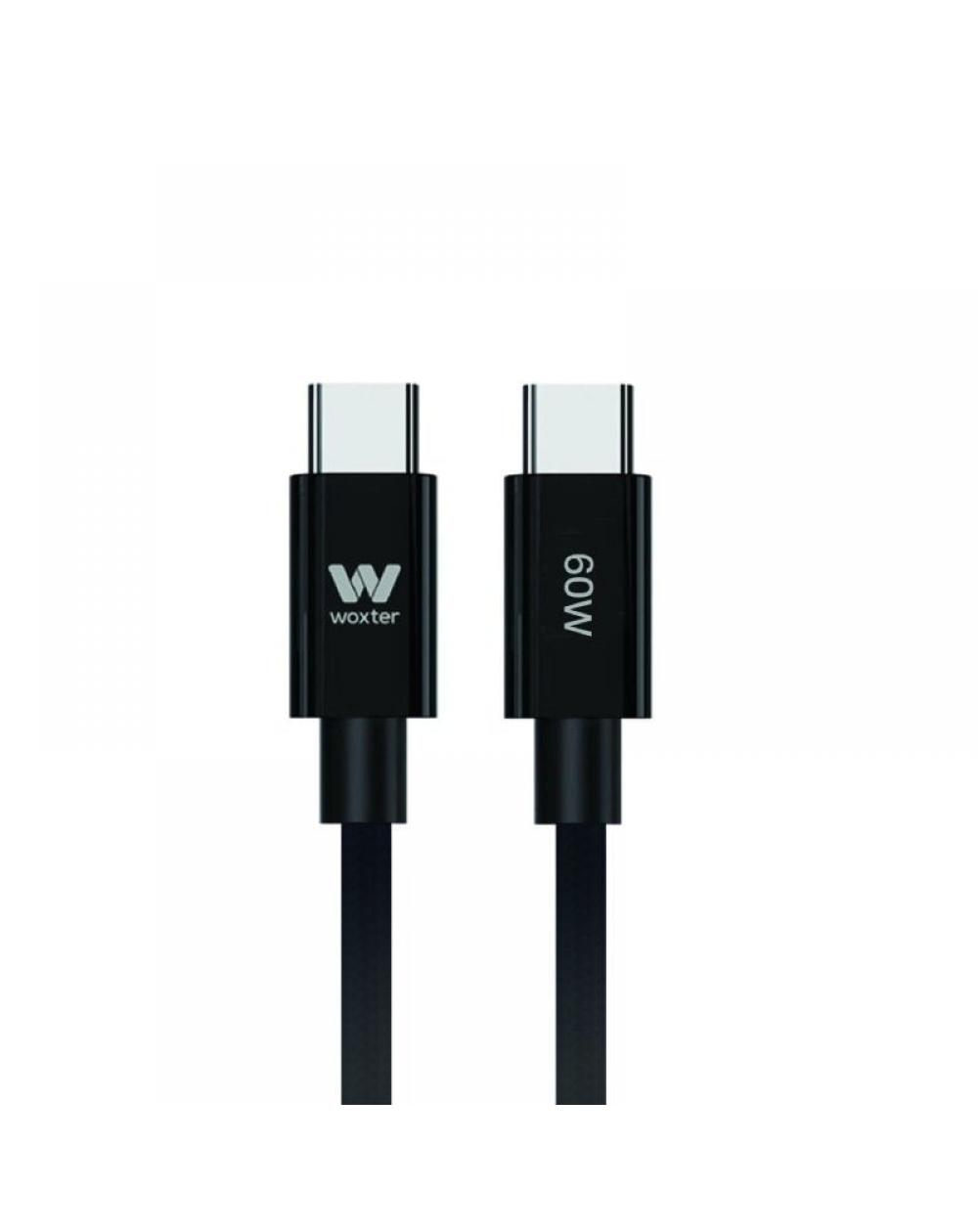 Cable USB 2.0 Tipo-C Woxter PE26-194/ USB Tipo-C Macho - USB Tipo-C Macho/ Hasta 60W/ 480Mbps/ 3m/ Negro