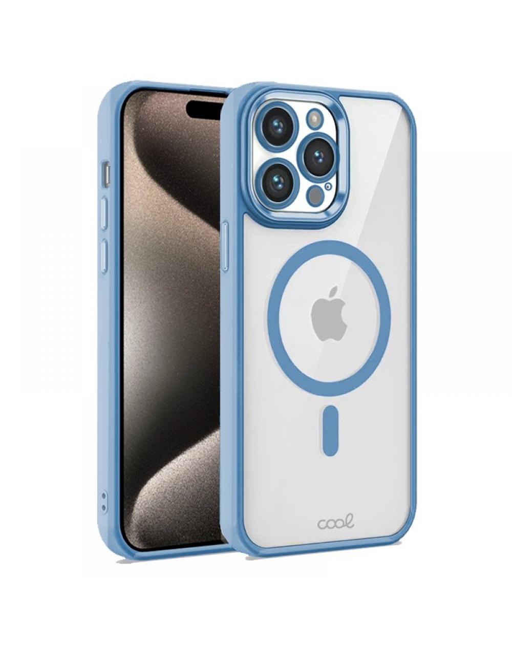 Carcasa COOL para iPhone 15 Pro Max Magnética Borde Celeste