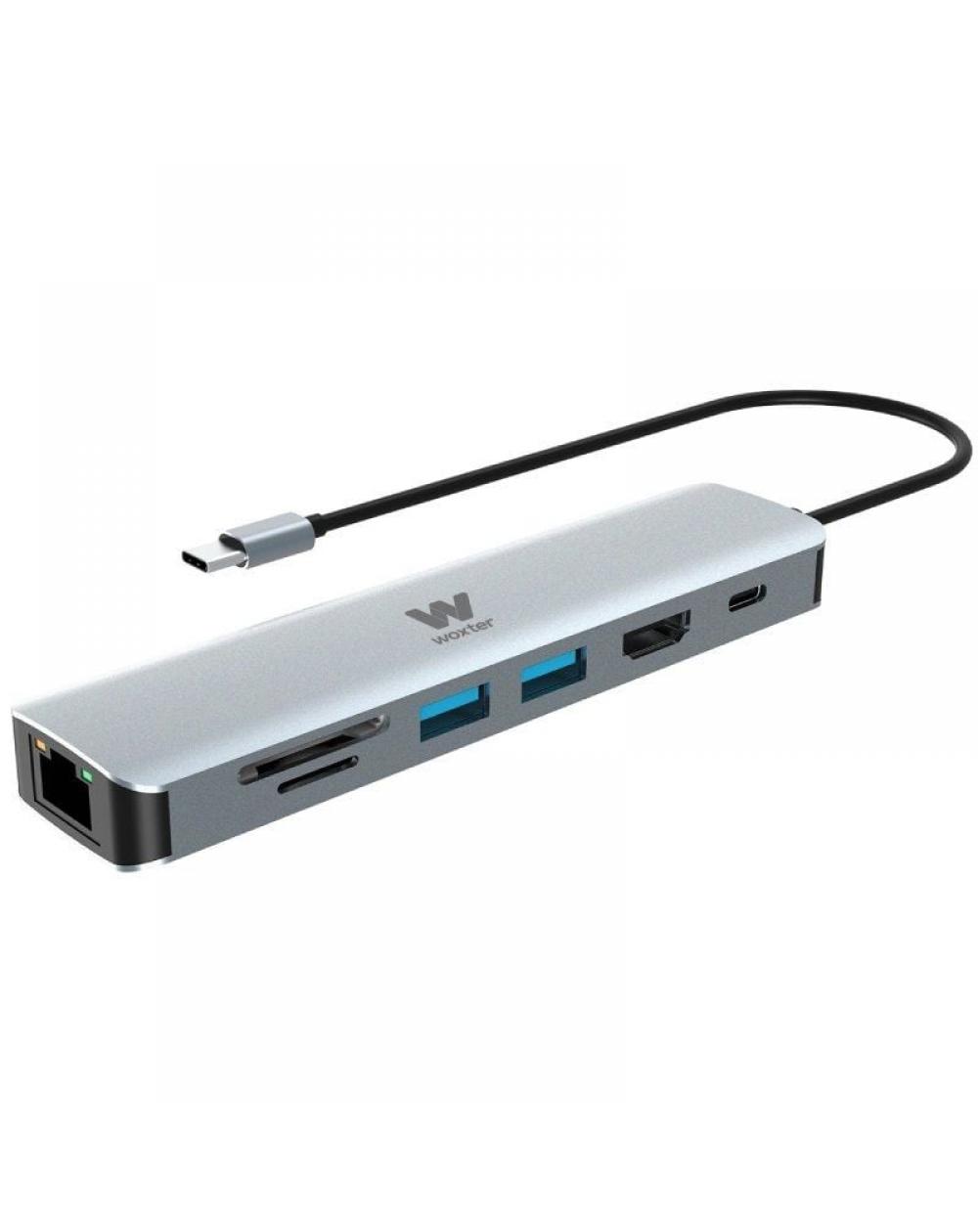 Docking USB Tipo-C Woxter PE26-181/ 1xHDMI/ 2xUSB/ 1xLector de Tarjetas/ 1xRJ45/ 1xMicroUSB/ Gris