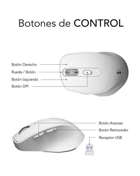 Ratón Ergonómico Inalámbrico por Bluetooth/ 2.4GHz Subblim Comfort Ergo Dual Battery/ Batería recargable/ Hasta 2400 DPI/ Blanco