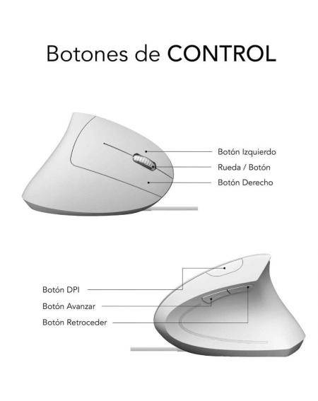 Ratón Ergonómico Subblim Glide Vertical Ergo Wired/ Hasta 1600 DPI/ Blanco