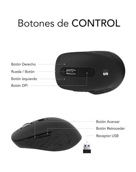 Ratón Ergonómico Inalámbrico por Bluetooth/ 2.4GHz Subblim Curve Ergo Dual Battery/ Batería recargable/ Hasta 1600 DPI/ Negro
