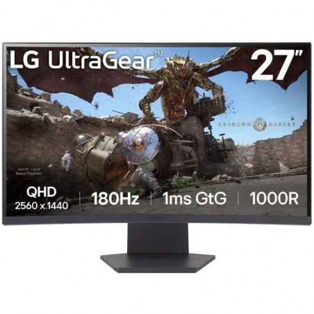 Monitor Gaming Curvo LG UltraGear 27GS60QC-B 27'/ QHD/ 1ms/ 180Hz/ VA/ Negro