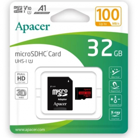 Tarjeta de Memoria Apacer 32GB microSD HC UHS 1 con Adaptador/ Clase 10/ 100MBs