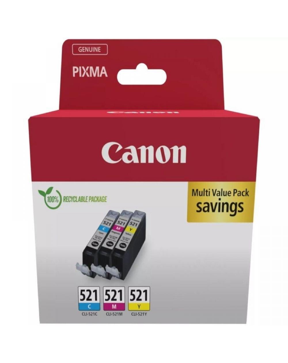 Cartucho de Tinta Original Canon CLI-521 Multipack/ Cian/ Magenta/ Amarillo