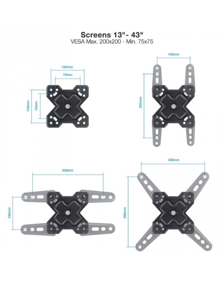 Soporte de Pared Extensible/ Giratorio/ Inclinable TooQ LP1344TN-B para TV de 13-43'/ hasta 20kg