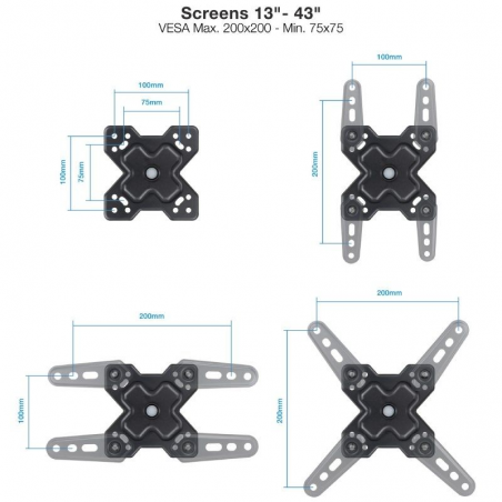 Soporte de Pared Extensible/ Giratorio/ Inclinable TooQ LP1344TN-B para TV de 13-43'/ hasta 20kg