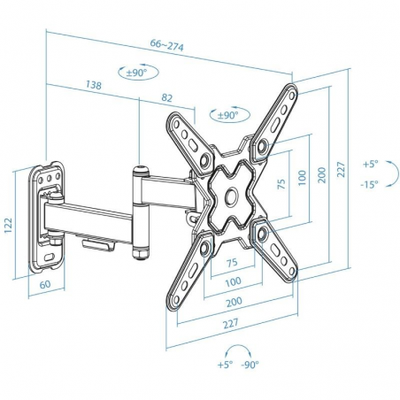 Soporte de Pared Extensible/ Giratorio/ Inclinable TooQ LP1344TN-B para TV de 13-43'/ hasta 20kg