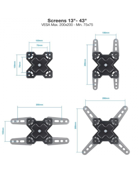 Soporte de Pared Extensible/ Giratorio/ Inclinable TooQ LP1345TN-B para TV de 13-43'/ hasta 20kg