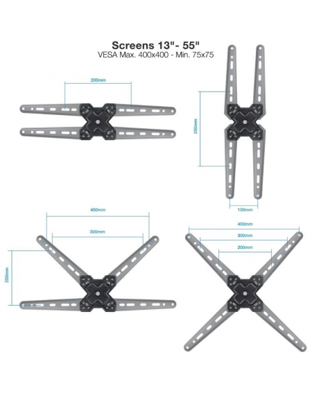 Soporte de Pared Extensible/ Giratorio/ Inclinable TooQ LP1355TN-B para TV de 13-55'/ hasta 25kg