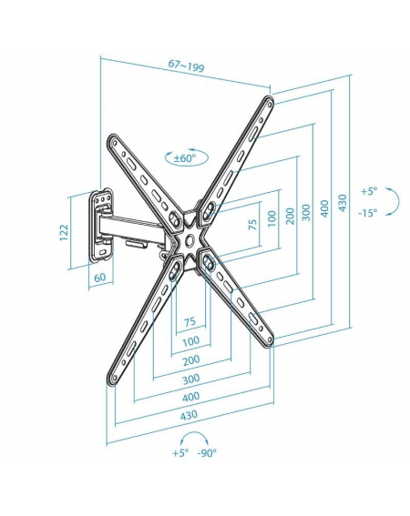 Soporte de Pared Extensible/ Giratorio/ Inclinable TooQ LP1355TN-B para TV de 13-55'/ hasta 25kg