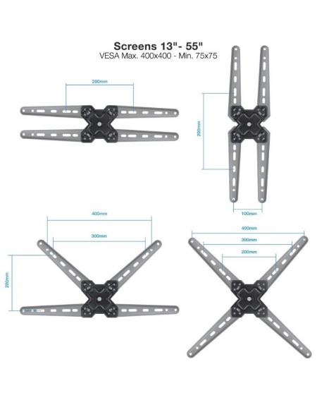 Soporte de Pared Extensible/ Giratorio/ Inclinable TooQ LP1356TN-B para TV de 13-55'/ hasta 25kg