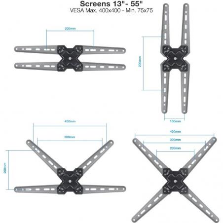 Soporte de Pared Extensible/ Giratorio/ Inclinable TooQ LP1356TN-B para TV de 13-55'/ hasta 25kg