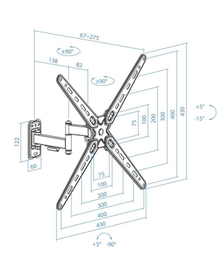 Soporte de Pared Extensible/ Giratorio/ Inclinable TooQ LP1356TN-B para TV de 13-55'/ hasta 25kg