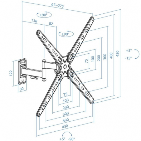 Soporte de Pared Extensible/ Giratorio/ Inclinable TooQ LP1356TN-B para TV de 13-55'/ hasta 25kg