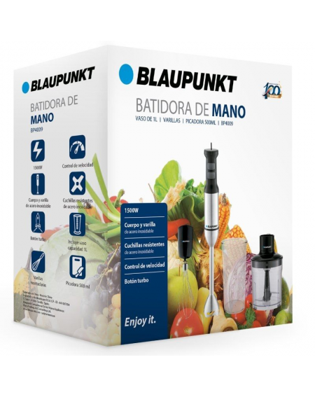 Batidora de mano Blaupunkt BP4009/ 1500W/ Capacidad 1L/ Incluye Varilla y Picadora