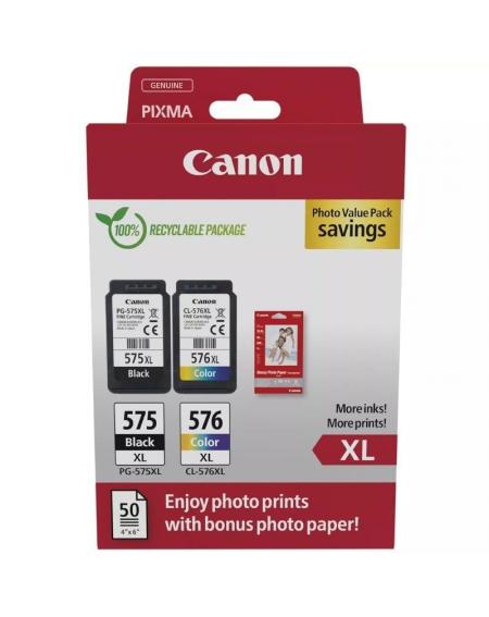 Cartucho de Tinta Original Canon PG-575XL + CL576XL Multipack Alta Capacidad/ Negro/ Tricolor + Papel Fotográfico