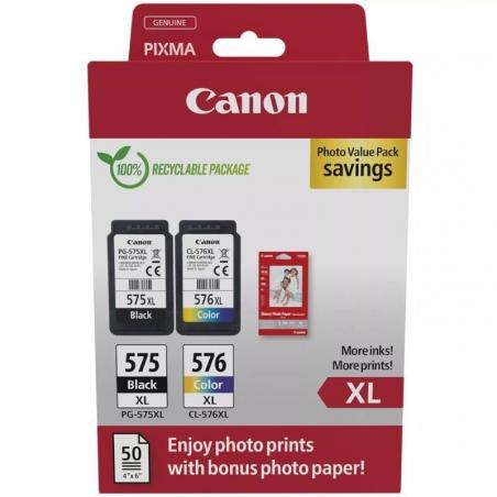 Cartucho de Tinta Original Canon PG-575XL + CL576XL Multipack Alta Capacidad/ Negro/ Tricolor + Papel Fotográfico