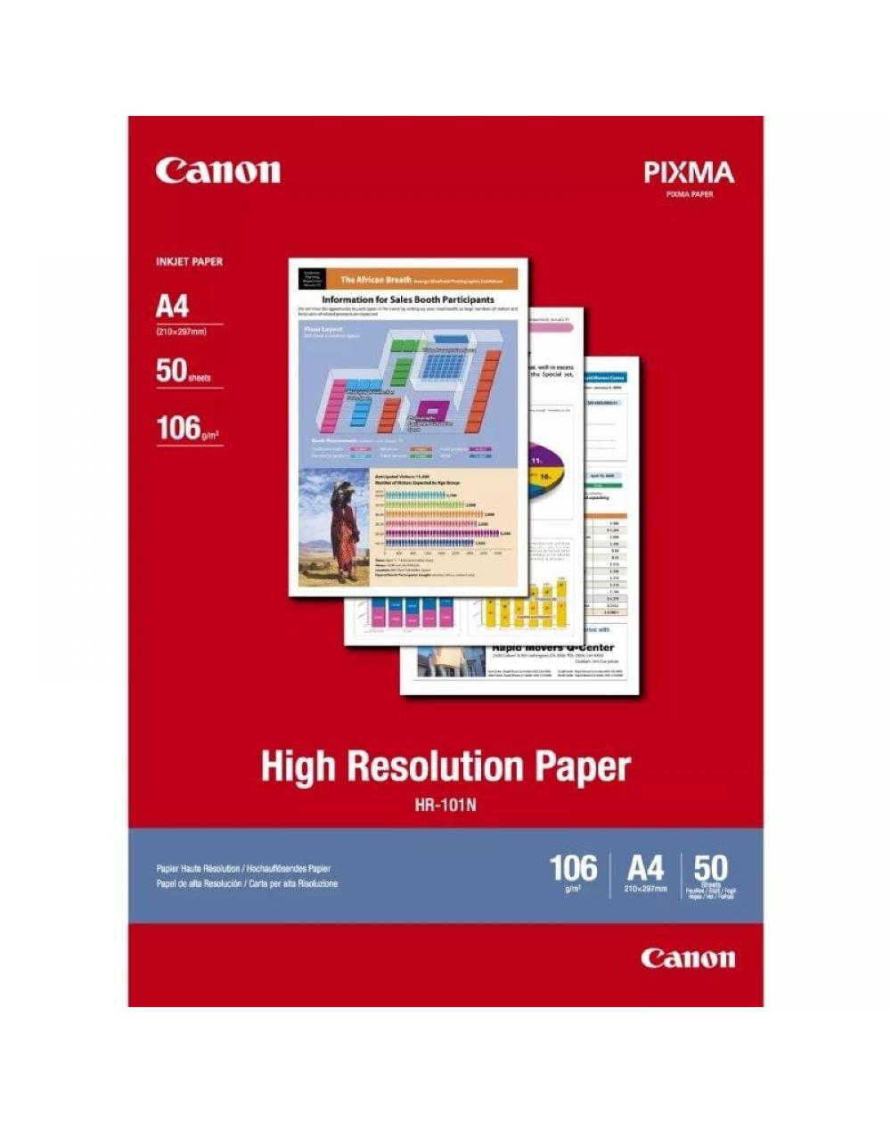 Papel para Impresora de Inyección de Tinta Canon HR-101N/ 21 x 29.7cm/ 106g/ 50 Hojas