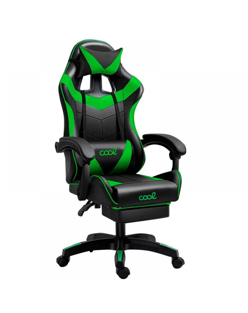 Sillón Gaming Premium COOL Rest Negro-Verde (Reposapiés)