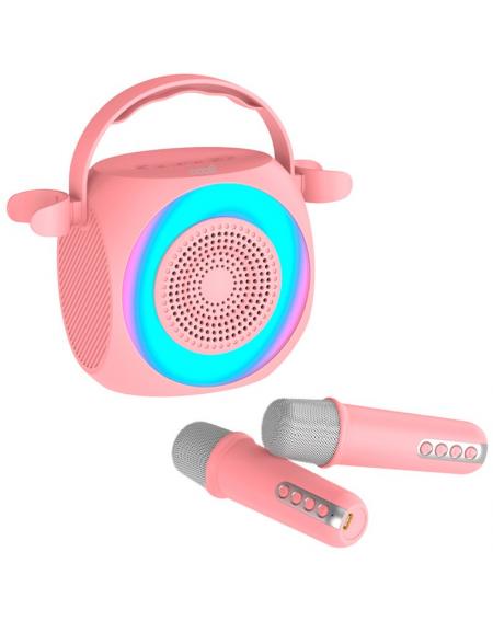 Altavoz Bluetooth Universal Música 6W COOL Mini Karaoke Party + 2 Micrófonos Rosa