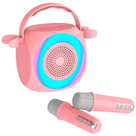 Altavoz Bluetooth Universal Música 6W COOL Mini Karaoke Party + 2 Micrófonos Rosa