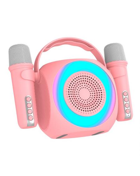 Altavoz Bluetooth Universal Música 6W COOL Mini Karaoke Party + 2 Micrófonos Rosa