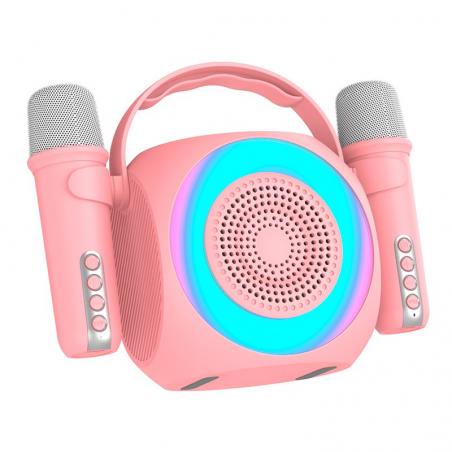 Altavoz Bluetooth Universal Música 6W COOL Mini Karaoke Party + 2 Micrófonos Rosa