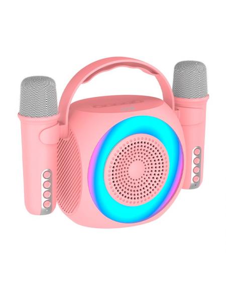 Altavoz Bluetooth Universal Música 6W COOL Mini Karaoke Party + 2 Micrófonos Rosa