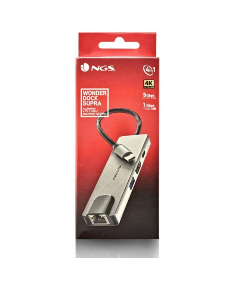 Docking USB Tipo-C NGS WonderDock Supra/ 1xUSB/ 1xUSB Tipo-C DP/ 1xHDMI/ 1xRJ45