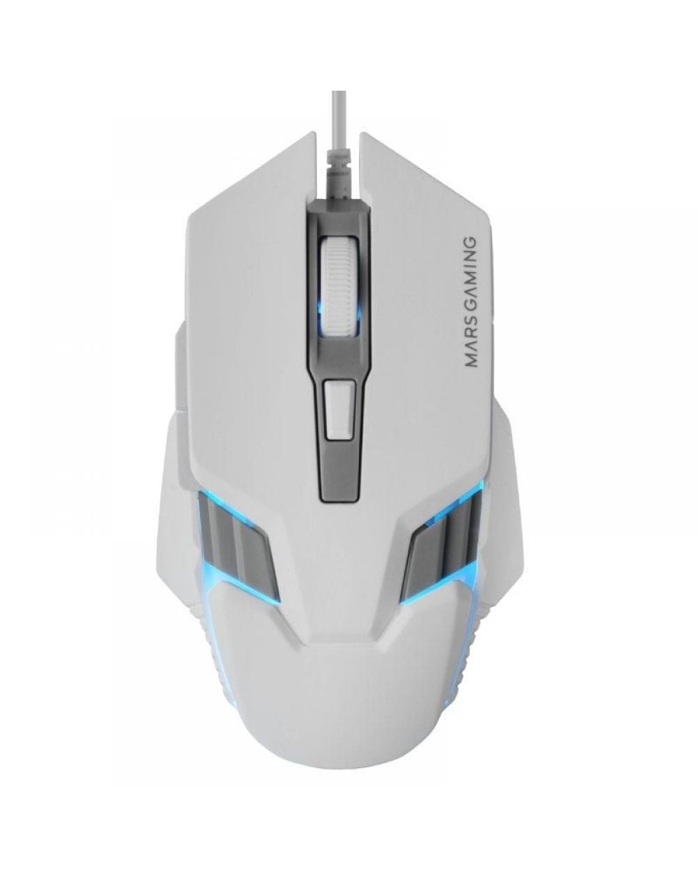 Ratón Gaming Mars Gaming MM024/ Hasta 4000 DPI/ Blanco