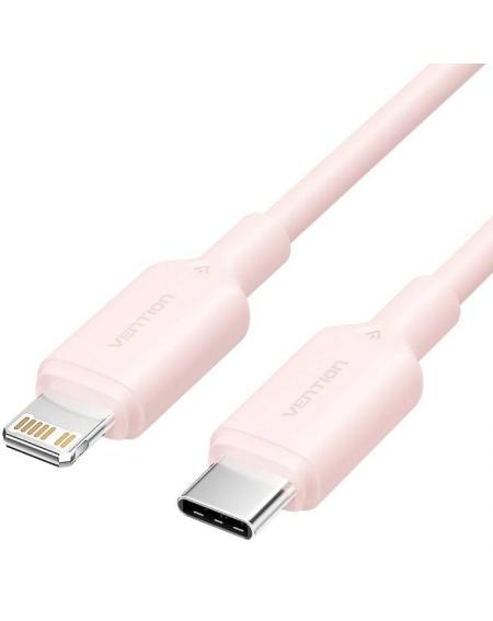 Cable USB 2.0 Tipo-C Lightning Vention LAKPF/ USB Tipo-C Macho - Lightning Macho/ Hasta 27W/ 480Mbps/ 1m/ Rosa