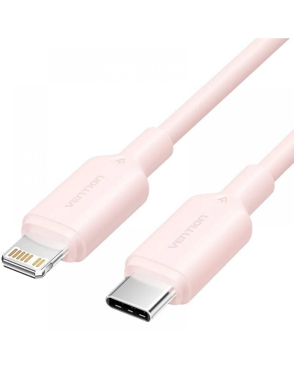 Cable USB 2.0 Tipo-C Lightning Vention LAKPF/ USB Tipo-C Macho - Lightning Macho/ Hasta 27W/ 480Mbps/ 1m/ Rosa