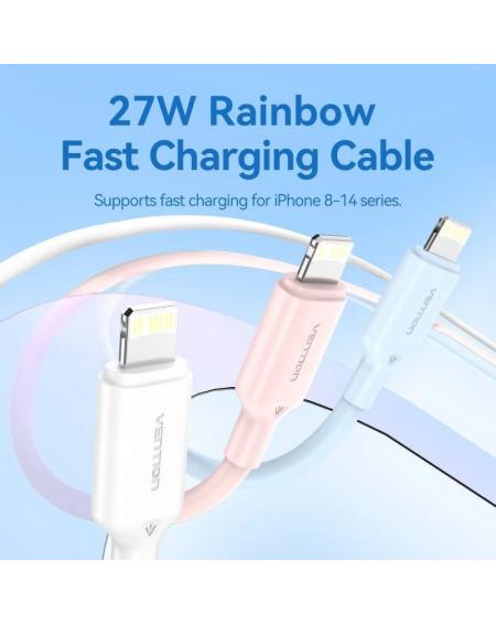 Cable USB 2.0 Tipo-C Lightning Vention LAKPF/ USB Tipo-C Macho - Lightning Macho/ Hasta 27W/ 480Mbps/ 1m/ Rosa