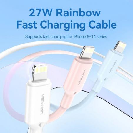 Cable USB 2.0 Tipo-C Lightning Vention LAKSF/ USB Tipo-C Macho - Lightning Macho/ Hasta 27W/ 480Mbps/ 1m/ Azul