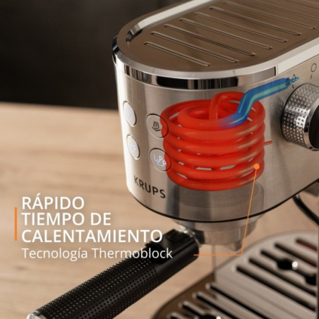 Cafetera Expreso Krups Virtuoso/ 1400W/ 15 Bares/ Plata