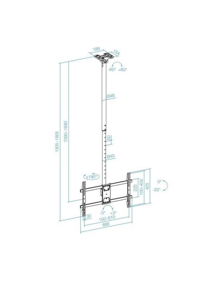 Soporte de Techo Giratorio/ Inclinable/ Nivelable TooQ LPCE1186TSLI-XL-B para TV de 43-86'/ hasta 60kg