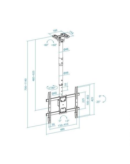 Soporte de Techo Giratorio/ Inclinable/ Nivelable TooQ LPCE1175TSLI-B para TV de 32-75'/ hasta 60kg