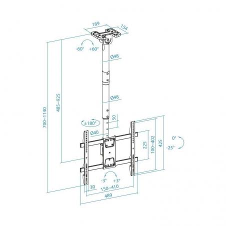 Soporte de Techo Giratorio/ Inclinable/ Nivelable TooQ LPCE1175TSLI-B para TV de 32-75'/ hasta 60kg