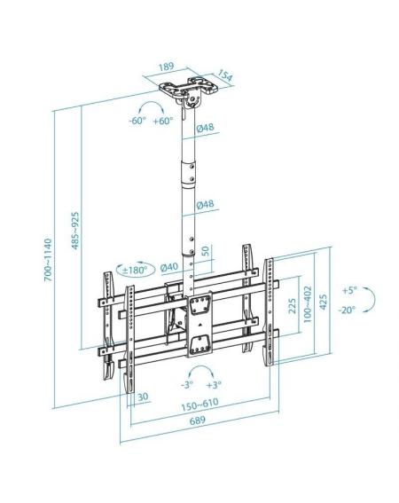 Soporte de Techo Giratorio/ Inclinable/ Nivelable TooQ LPCE2286TSLI-B para 2 TV de 43-86'/ hasta 100kg