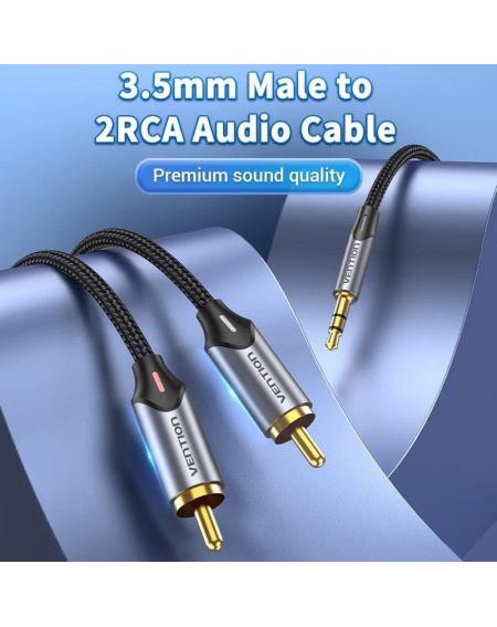 Cable Audio Vention BCNBG/ 2x RCA Macho - Jack 3.5 Macho/ 1.5m/ Gris