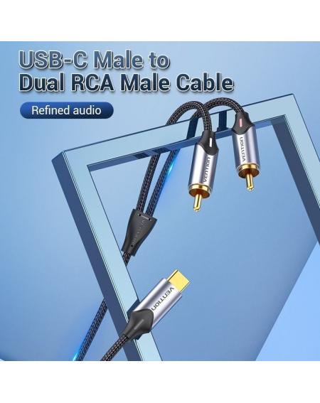 Cable Conversor Vention BGUHI/ 2x RCA Macho - USB Tipo-C Macho/ 3m/ Gris