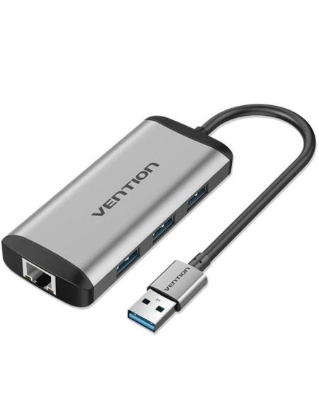 Hub USB 3.0 Vention CKBHB/ 3xUSB/ 1xRJ45/ Gris