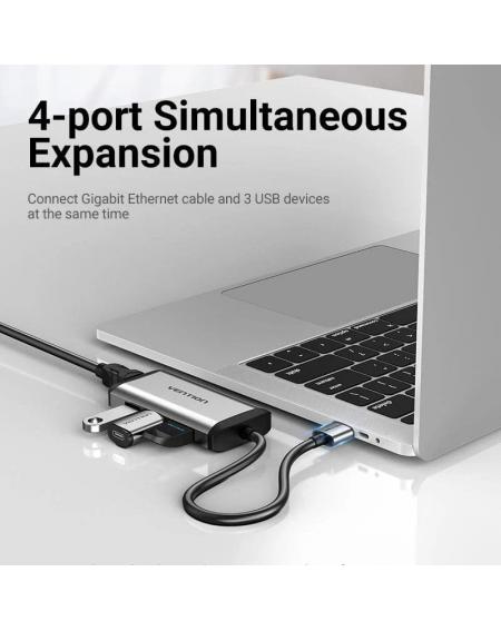 Hub USB 3.0 Vention CKBHB/ 3xUSB/ 1xRJ45/ Gris