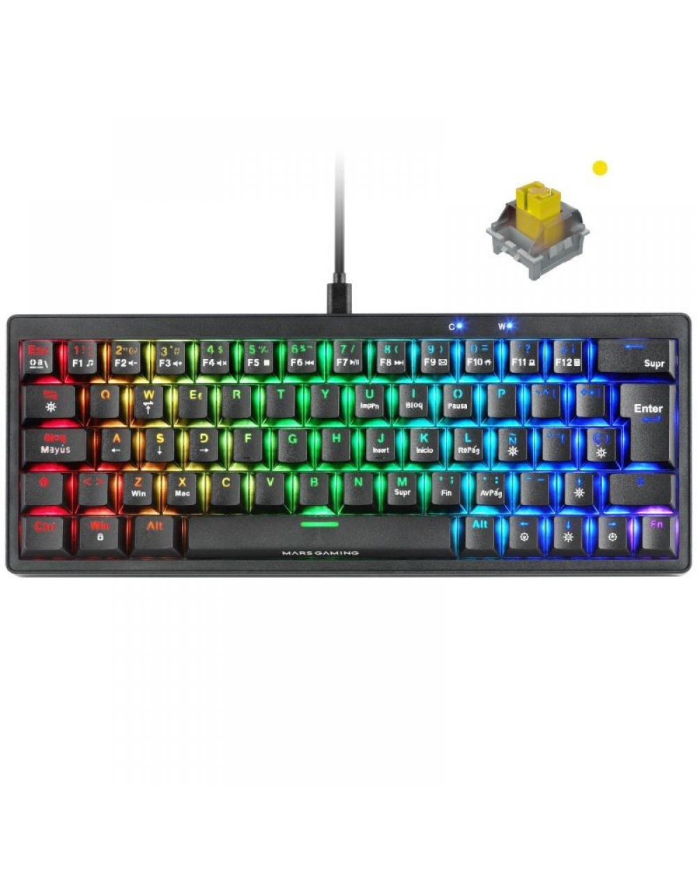 Teclado Gaming Mecánico Mars Gaming MKMINIPRO/ Switch Amarillo/ Negro