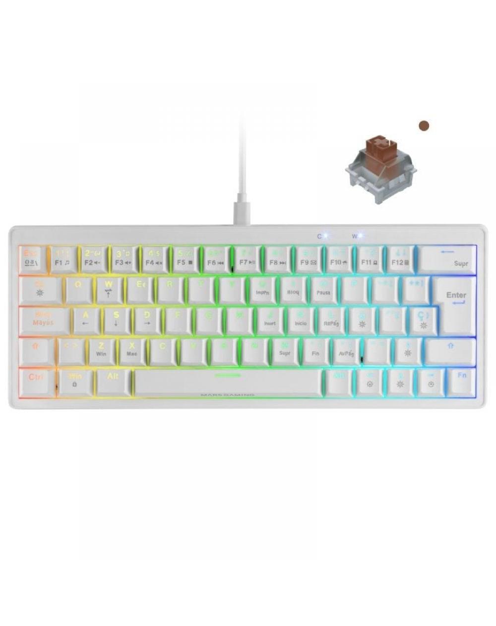 Teclado Gaming Mecánico Mars Gaming MKMINIPRO/ Switch Marrón/ Blanco