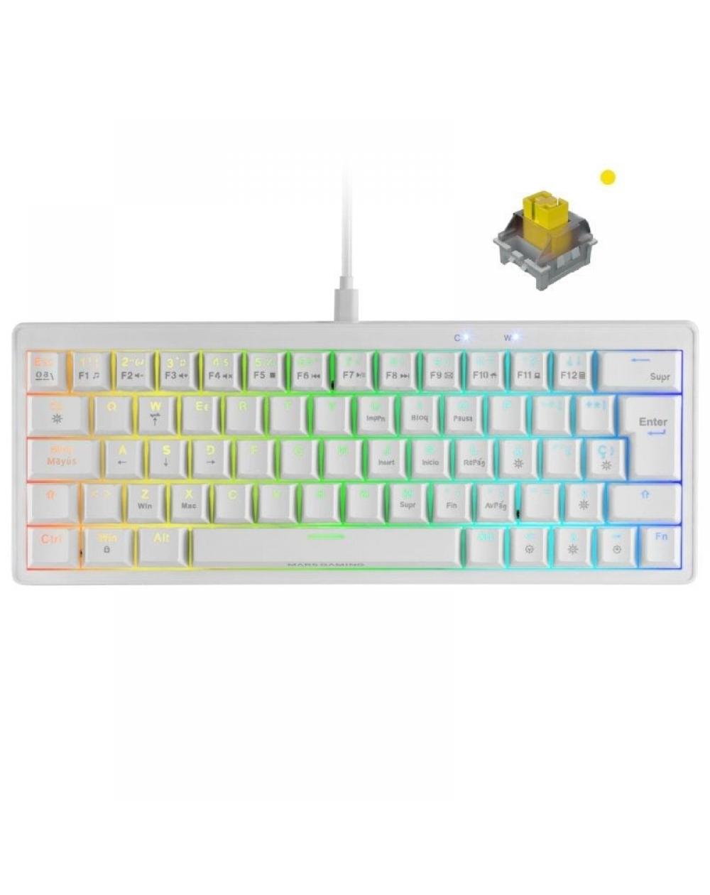 Teclado Gaming Mecánico Mars Gaming MKMINIPRO/ Switch Amarillo/ Blanco