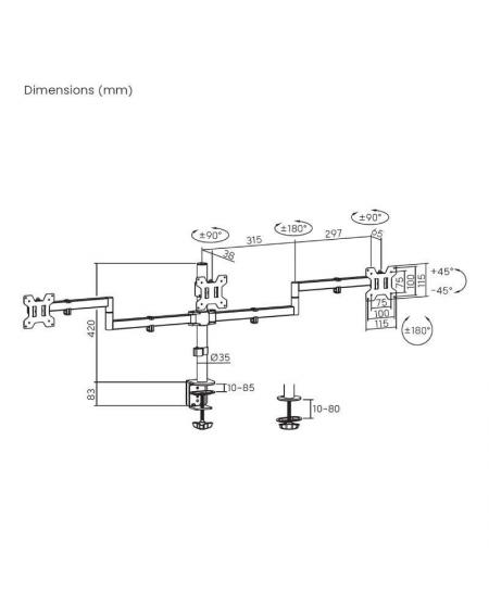 Soporte para 3 Monitoesr Aisens DT27TSR-281/ hasta 10kg